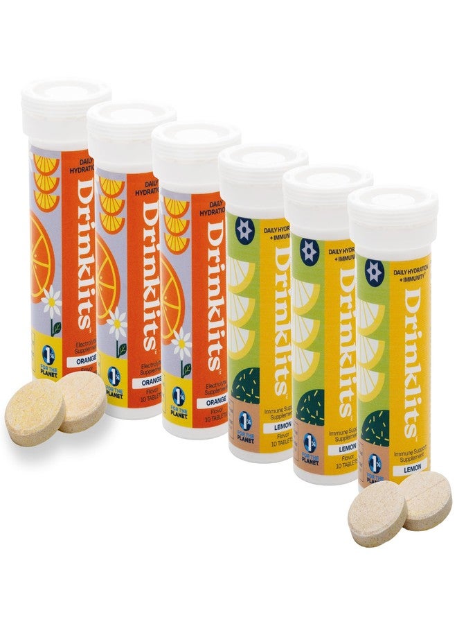 Drinklits Orange Electrolyte Hydration & Lemon Immunity Tablets (6) Tube Combo Pack | Great Taste – Gluten Free – Daily Use | 60 Servings (10 Tablets Per Tube) - Image 1